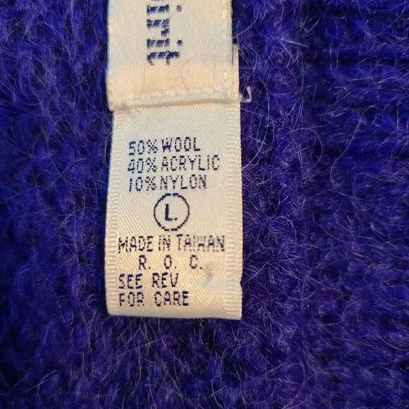 Cambridge Spirit Women L Purple Colorful Wool Blend Abstract 80's Style Pullover - Picture 9 of 13